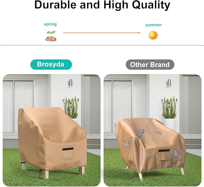 Patio Chair Covers for Outdoor Furniture Waterproof 2 Pack, Lawn Chair Covers 600D Heavy Duty Oxford Cloth, Large Covers for Lounge Lawn Deep Seat 30" W x 27" D x 36" H-Brown