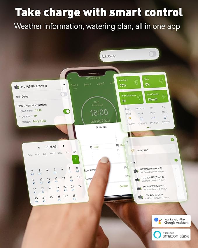 RAINPOINT WiFi Sprinkler Timer 4 Zone, Outdoor Smart Water Timer for Garden Hose with Brass Inlet, Custom Programs via APP/Voice Control for Automatic Watering System