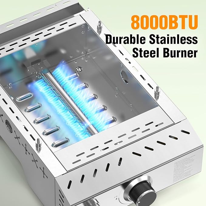 Stainless Steel Tabletop Grill,18 Inch Portable Propane Grill Griddle with Handle,8000 BTU Flat Top Grill for Camping, Outdoor & Tailgating Barbecue