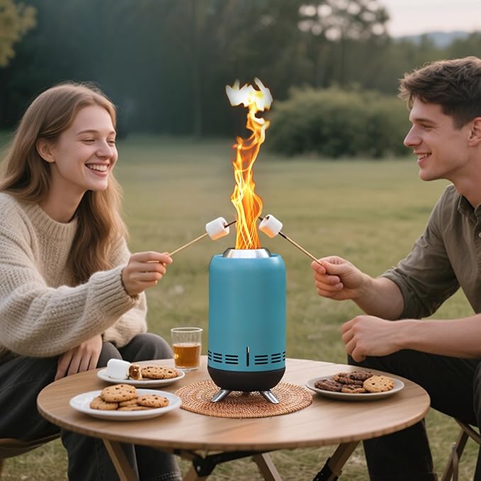 XL Tabletop Fire Pit | 12" Outdoor Blue Fire Pit | Stainless Steel Secondary Combustion Camping Stove Low Smoke Fueled by Pellets with Travel Bag for Camping Patio Bonfire,30.6x16.3cm