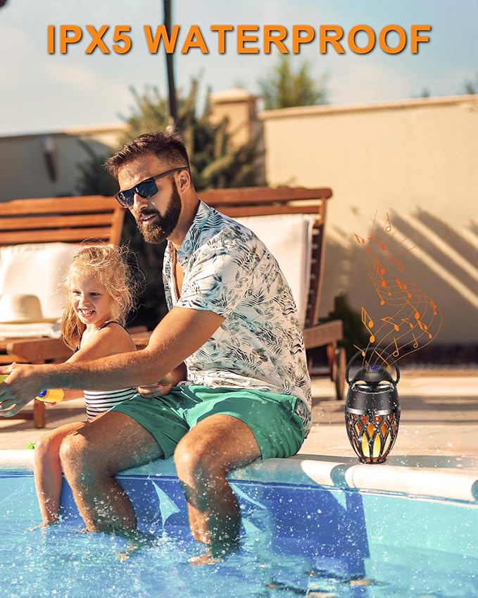 2 Pack Outdoor Bluetooth Speakers,Wireless Speaker with LED Flame Speaker BT 5.0,Waterproof Torch Lantern for Patio Pool Party,Gifts for Women Men