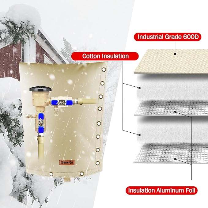 2-Way Opening Backflow Preventer Pipe Insulation Cover (5°F) - Irrigation Sprinkler Valve Cover - Water Well Pump Cover - Sturdy 5 Layers for Winter Freeze Protection (24" W x 36" H, Beige