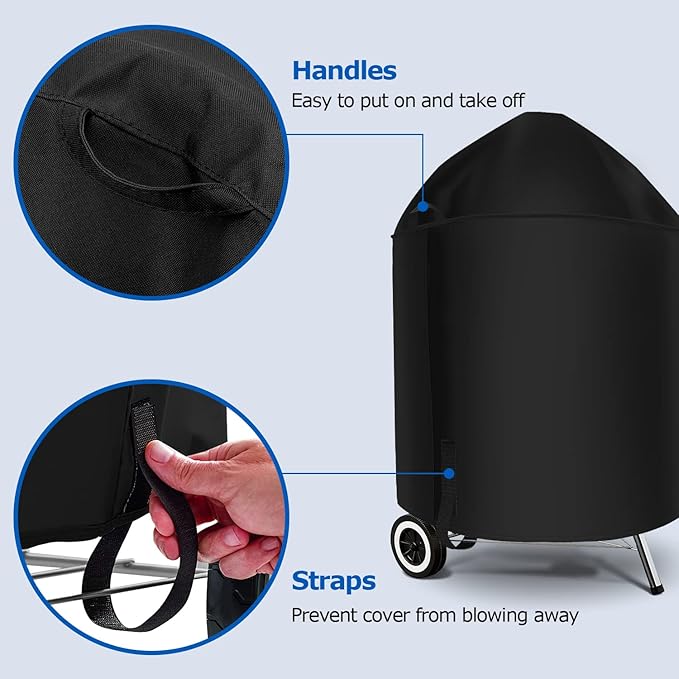 SunPatio Heavy Duty Waterproof Grill Cover Compatible for Weber, Big Green Egg, Char-Broil 22 Inch Charcoal Kettle Grills, Outdoor FadeStop BBQ Cover, Compared to Weber 7150, 27.5" Dia x 38" H