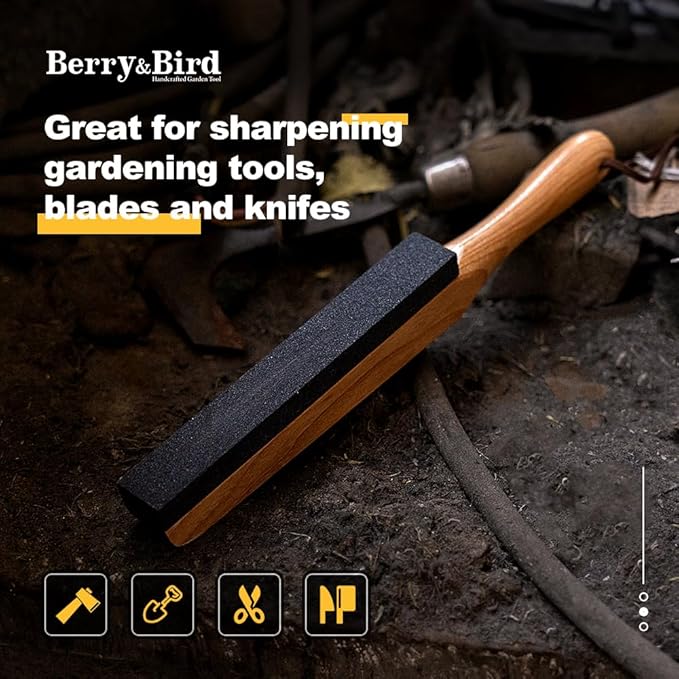 Berry&Bird Sharpening Stone File Garden Tool Sharpener with Handle, 180 Grits Silicon Carbide, Sharpening Knife, Axe, Hatchet, Lawn Mower Blade, Spade, Ideal for Garden, Chefs & Knife Enthusiasts