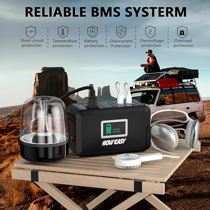 HOWEASY Portable Power Station, 24000mAh Camping Solar Generator, Portable Power Bank with 2 110V/ 150W Peak AC Outlet / 2 DC /3 USB QC3.0/LED Flashlight for Home Camping Emergency Backup