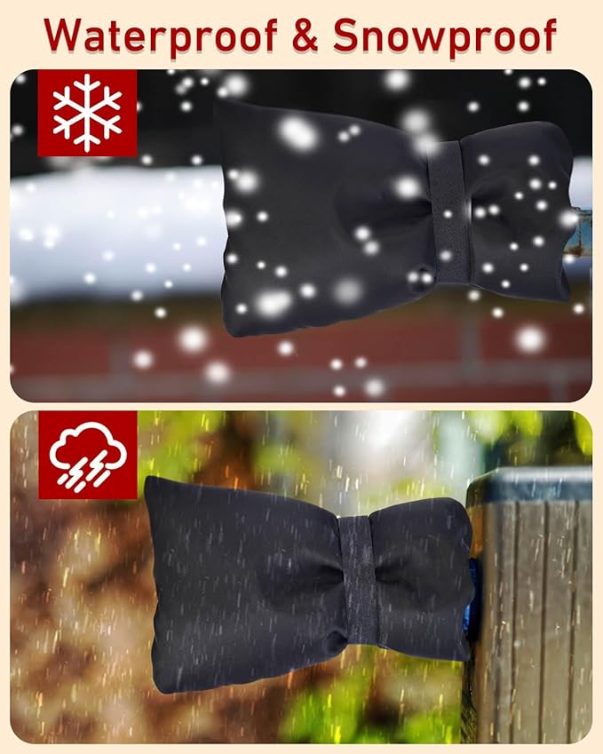 Outdoor Faucet Covers for Winter Freeze Protection - 2 Pack, Thickened Insulated Pipe Covers for Outside, Yard Maintenance Must Haves Reusable Waterproof Spigot Covers, 7.7" H x 5.9" W, Black