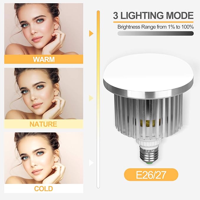 EMART 2 Pack 85W E27 LED Light Bulb for Umbrella/Softbox Lighting Kit, Dimmable Color Temperature 3000K-5500K Remote Control Lamps for Photography Photo Video Studio, Portrait Shooting