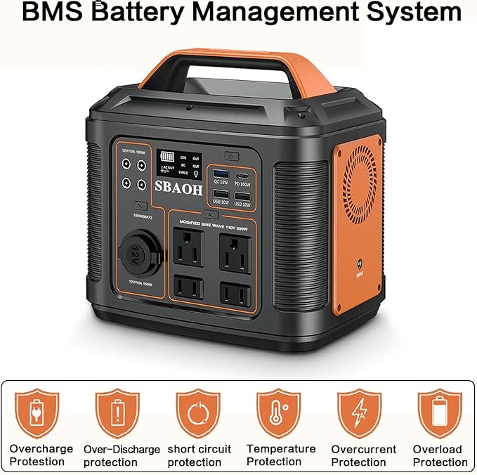 Portable Power Station, 300W 296Wh Solar Generator Quick Charge / 110V AC Outlets/DC Ports and LED Flashlight, Home Outdoor Travel Camping Blackout