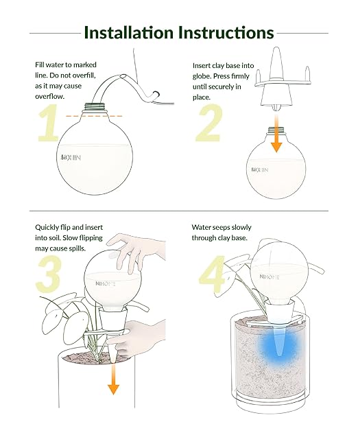 NiHome 4PCS Clay Base Plant Self-Watering Globes for Indoor Use, 17oz Large Capacity Slow Release Water Reservoir Automatic Watering System with Easy Setup for Houseplants Home Office Balcony Planters