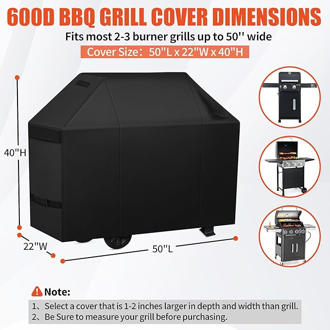 iCOVER Grill Cover 50 inch, BBQ Grill Cover for Outdoor Grill, 600D Heavy Duty Waterproof BBQ Cover, Anti-UV and Rip-Proof Barbecue Cover, Gas Grill Cover for Weber, Char-Broil, Nexgrill, etc