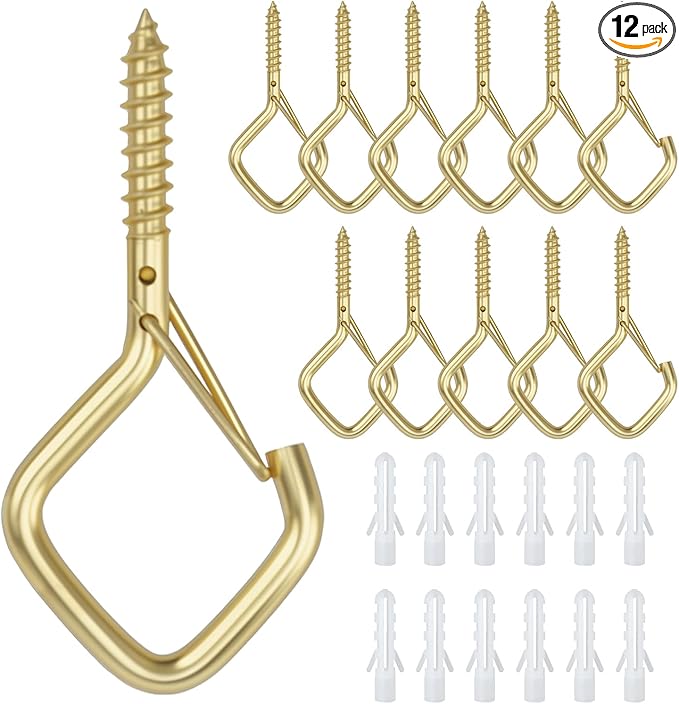 12 PCS Q-Hanger Hooks for String Lights, Ceiling Hangers for Plants & Wind Chimes, Christmas Decorations Outdoor Hooks Gold