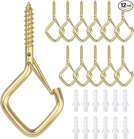 12 PCS Q-Hanger Hooks for String Lights, Ceiling Hangers for Plants & Wind Chimes, Christmas Decorations Outdoor Hooks Gold