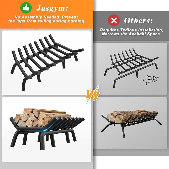 Fireplace Grate 30 Inch with 8 Support Legs, Round Solid Steel Heavy Duty Fireplace Log Holder with Fire Tongs & Poker, Fireplace Log Grate for Indoor Fireplace and Outdoor In-ground Firepit