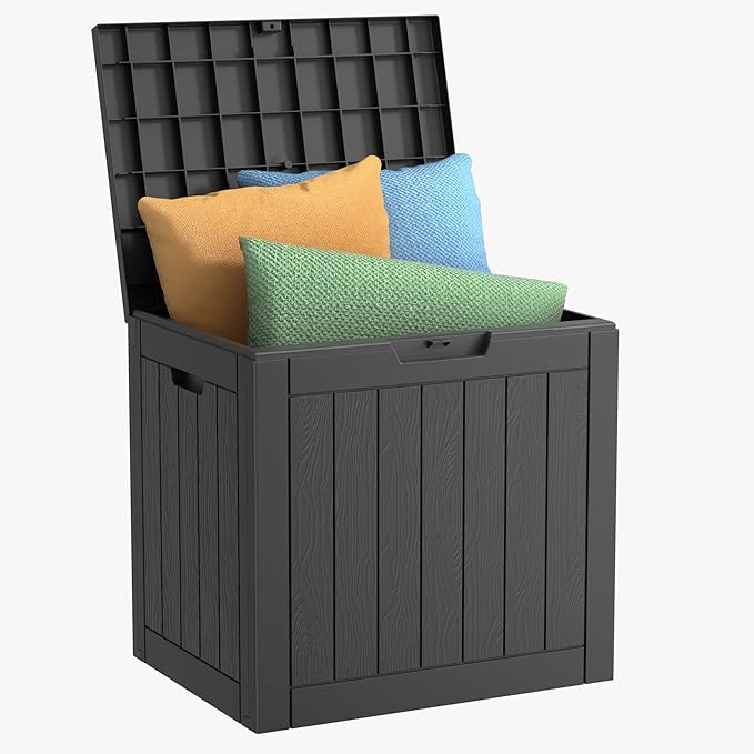 Vixzen 30 Gallon Resin Deck Box - Lockable Outdoor Storage for Patio Cushions, Garden Tools, Pool Supplies,Black