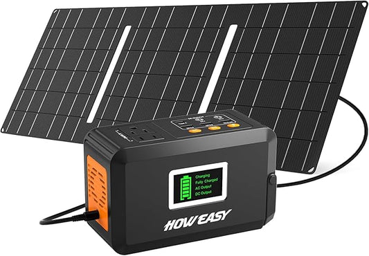 HOWEASY 88.8Wh Solar Generator, Portable Power Station with 30W Solar Panel, 150W Peak Power Bank with 110V AC Outlet for Camping, Home, Outdoor Emergency