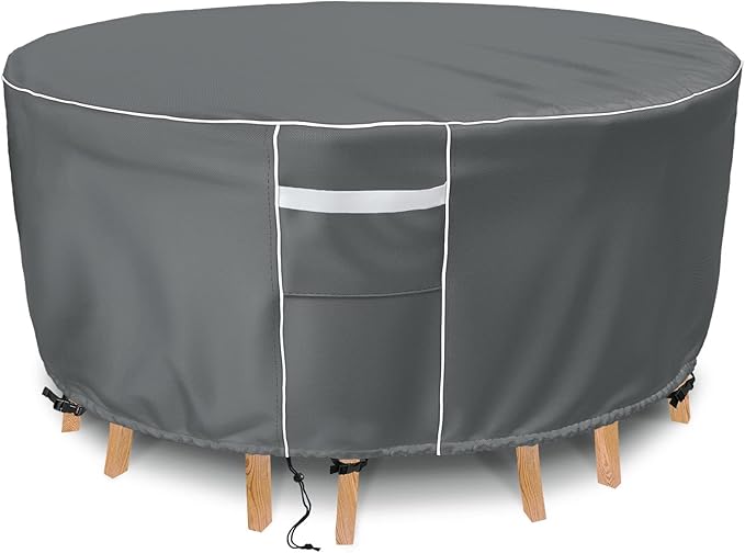 Gasadar Round Patio Furniture Covers Waterproof, Round Outdoor Furniture Cover for Patio Table and Chairs Set, Heavy Duty 600D, 84" Dia x 28" H, Grey