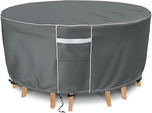 Gasadar Round Patio Furniture Covers Waterproof, Round Outdoor Furniture Cover for Patio Table and Chairs Set, Heavy Duty 600D, 84" Dia x 28" H, Grey