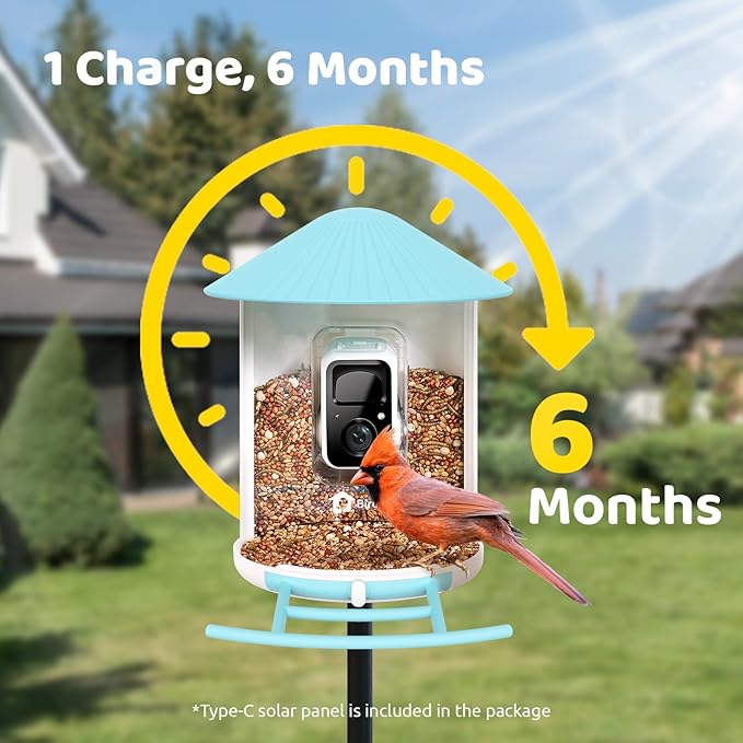 NETVUE by Birdfy Smart Bird Feeder with Camera – AI Identifies Birds Species 2MP Night Vision & App Alerts, 2.4Ghz Wi-Fi Connect IP65 Weatherproof Bird Camera-Gift for Backyard BirdWatchers, Blue