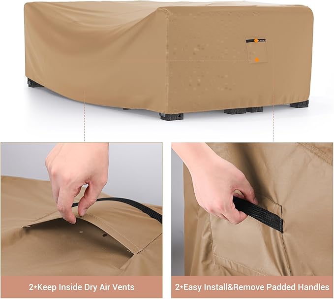 Mrrihand Heavy Duty Patio Furniture Covers, Outdoor Furniture Covers Waterproof Sectional Sofa Set, Patio Table and Chair Set Cover 90" L×62" W×28" H,Brown