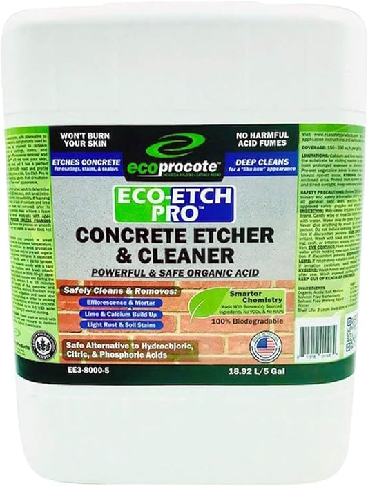 Eco Etch Pro Concrete Cleaner & Etcher Dissolver - Efflorescence, Rust & Dirt Remover from Brick, Driveway, Garage - Gentle Substitute for Citric Acid - Non-Toxic & Safe - 5 Gallon