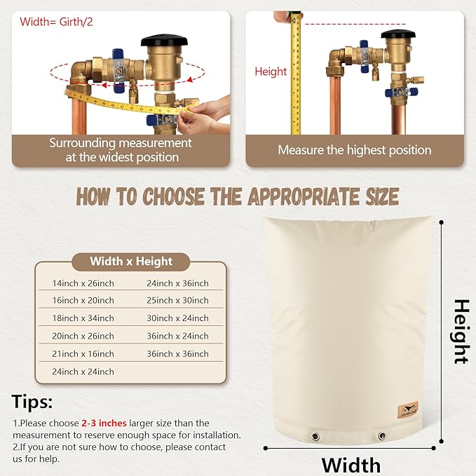 Backflow Preventer Insulation Cover - Water Pipe Insulation Sprinkler Cover for Outside - Insulated Backflow Cover Pouch for Irrigation Back Flow Valve in Winter or Sun Exposure (30" W x 24" H, Sand)