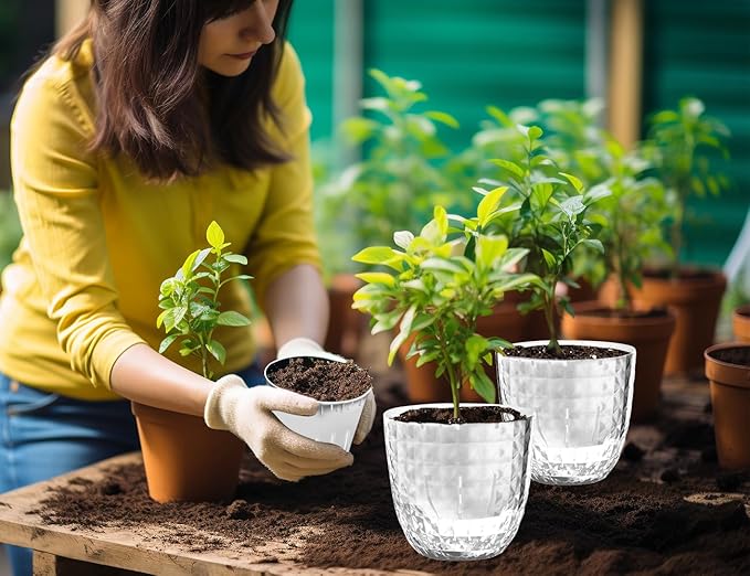 Self Watering Pots for Indoor Plants, Flower Pots, Self Watering Plant Pot-6pcs 4inch Clear