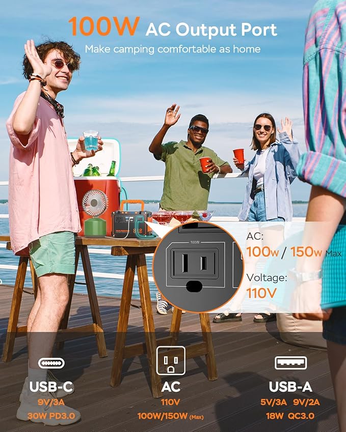 MARBERO 88.8Wh Portable Power Station Backup Lithium Battery Solar Generator 150W Max AC & 30W USB-C Output for Camping Hiking RV Off-Grid Living CPAP Home Outage Emergency (Solar Panel Optional)