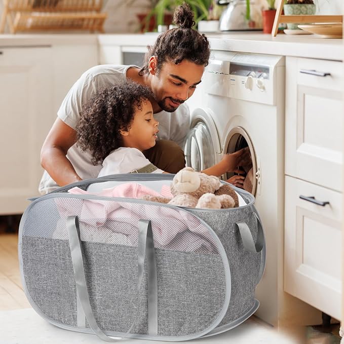100L Collapsible Laundry Baskets, Tear Proof Pop Up Laundry Hamper with Dual Handles, Large Foldable Laundry Basket, Easy to Carry Laundry Hamper for Home, Laundry Room, Bedroom, Dorm, Travel Grey