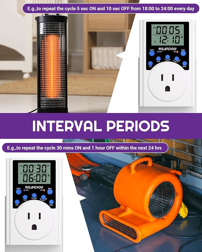 Timer Outlet, Nearpow Multifunctional Infinite Cycle Programmable Plug-in Digital Timer Switch with 3-Prong Outlet for Appliances, 15A/1800W