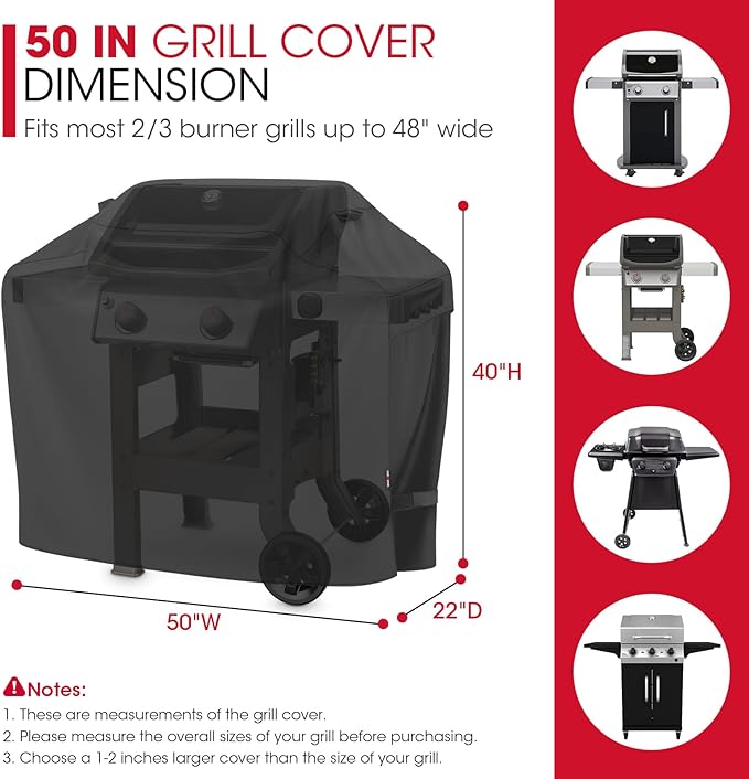 Unicook 50 Inch Outdoor BBQ Grill Cover with Air Vents/Handles/Straps, Heavy Duty Waterproof, Fade Resistant, Fits for Weber Char-Broil Nexgrill 2-3 Burner Gas Grills etc