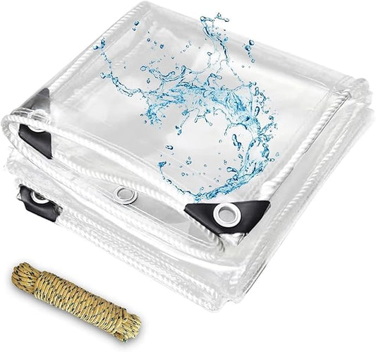 12' x 16' Clear Vinyl Tarp, PVC 14 Mil Tarpaulin, Clear Tarps with Grommets, Duty Heavy Tear Resistant Cover for Camping, Plants Greenhouse, Cars, Patio and Pavilion