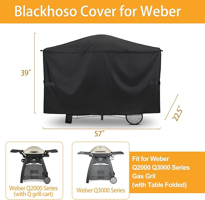 Grill Cover for Weber Q2000, Q2200, Q2400, Q300, Q320, Q3000, Q3200 Gas Grills, Heavy Duty BBQ Gas Grill Cover 7112, Waterproof UV Resistant Cover, Outdoor Barbeque Grill Accessories