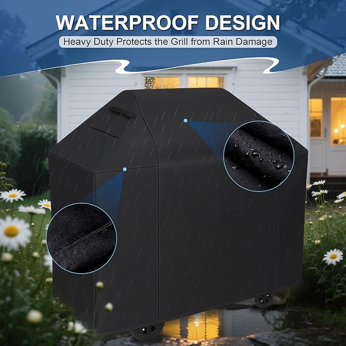 Grill Cover, BBQ Grill Covers for Outside 60 inch with Adjustable Straps, Waterproof & Weatherproof Protection, Heavy Duty Oxford Fabric for Weber, Genesis, Charbroil, etc