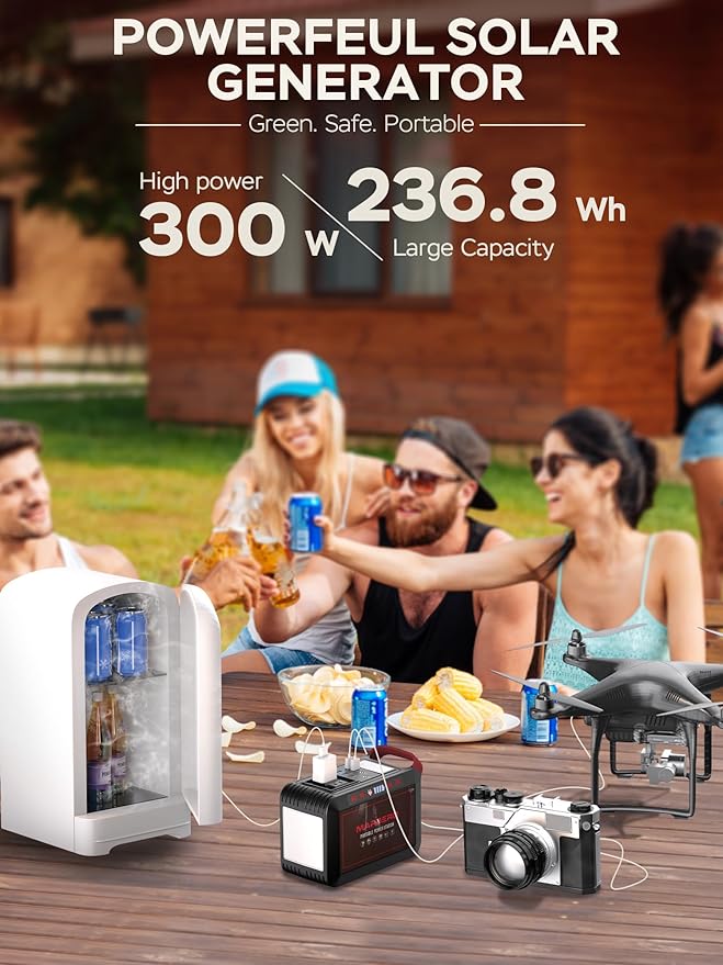 Portable Power Station 300W MARBERO 237Wh Camping Solar Generator Backup Lithium Battery with Pure Sine Wave 110V AC Outlet, USB C, USB A, DC for Outdoors Camping CPAP Home Blackout Emergency