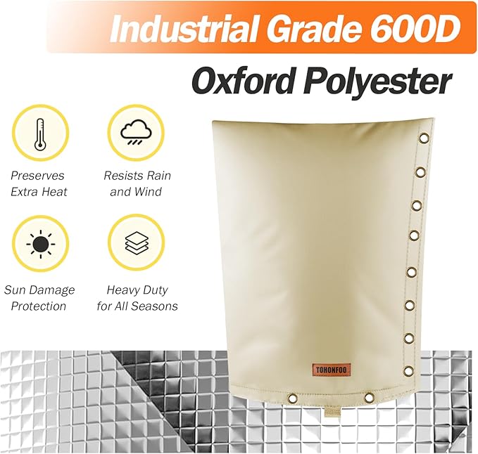 2-Way Opening Backflow Preventer Pipe Insulation Cover (5°F) - Irrigation Sprinkler Valve Cover - Water Well Pump Cover - Sturdy 5 Layers for Winter Freeze Protection (24" W x 36" H, Beige