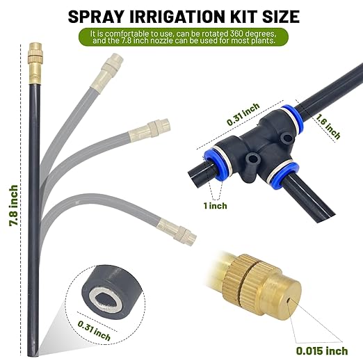 360° Adjustable Drip Irrigation System - 50FT Garden Watering System with 16 Nozzles, Garden Irrigation System, Greenhouse Accessories, Atomizing System for Yard, Lawn, Plants, 5/16 inch Hose