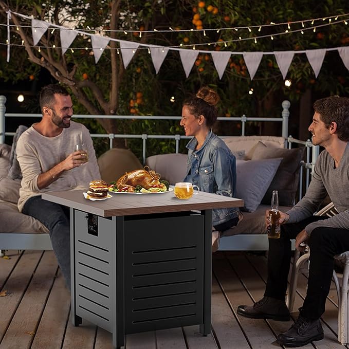 28'' Propane Fire Pit Table – 50,000 BTU Outdoor Gas Fire Pit for Patio, Deck, and Garden, CSA Certified Multipurpose Fire Table with Cover and Lava Rock