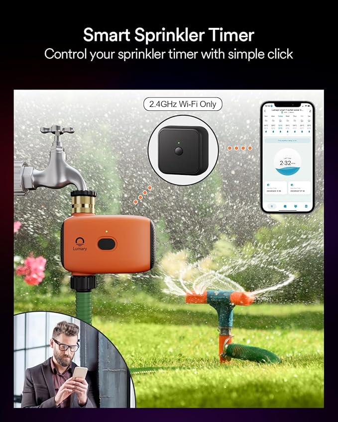 Lumary WiFi Sprinkler Timer, Smart Water Timer for Garden Hose, Automatic Irrigation Controller System, App/Voice/Manual Control, Compatible with Alexa/Google Assistant, Brass Inlet
