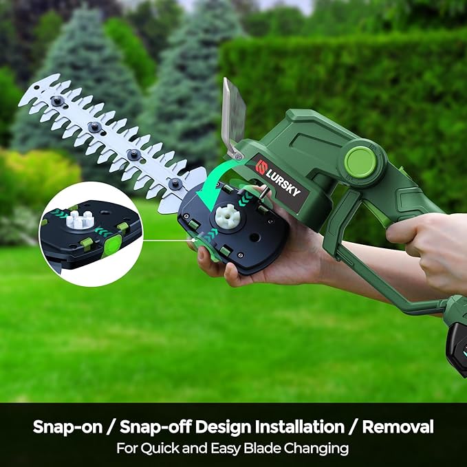 Cordless Hedge Trimmer with Battery - 2-in-1 21V Grass Shears Handheld, Electric Shrub Trimmer Kit for Garden, Yard and Lawn, Charger Included (Forest Green)