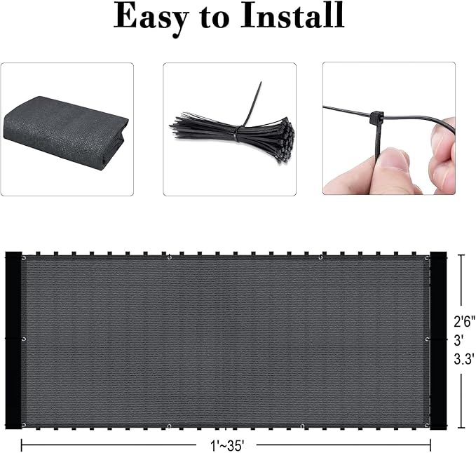 SUNLAX 2'6"x16.4' Dark Grey Balcony Privacy Screen Fence Windscreen Cover Fabric Shade Netting Mesh Cloth with Grommets UV Protection for Patio, Backyard, Porch, Railing Shield 90%