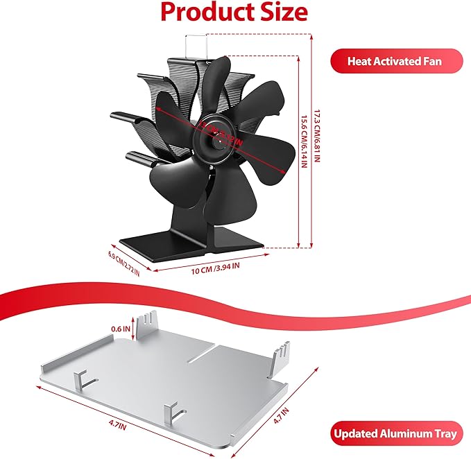 Wood Stove Fan Heat Powered: Fireplace Fan with Bracket Tray Fixed on Propane Heater - 6 Blades Thermal Fan for Log/Electric Wood Stove Burner Hot Tent Camping/Picnics/Indoor Use