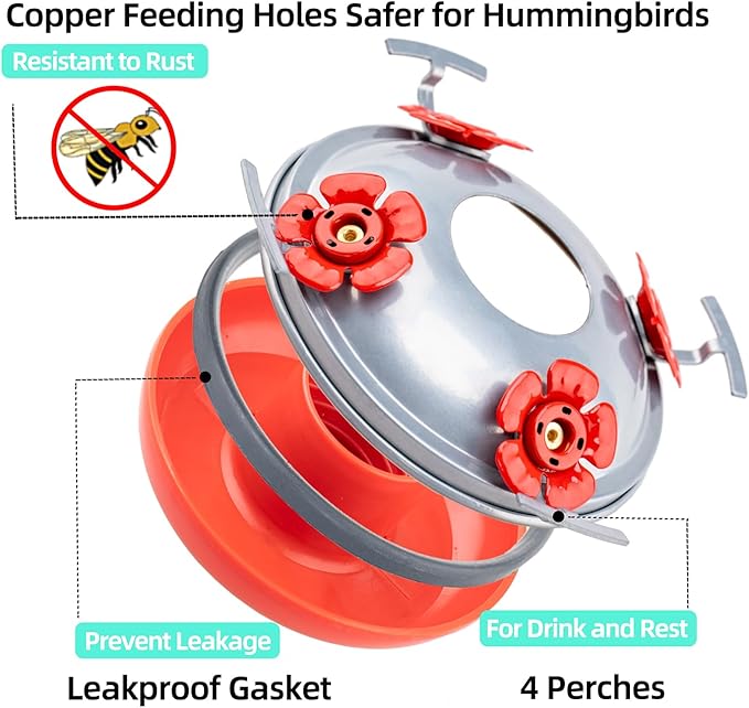 Hummingbird Feeders for Outdoors Hanging, 32OZ Hand Blown Glass Hummingbird Feeder for Outside, 4 Perch Ant Moat Leakproof, Garden Decor, Backyard Bird Gifts for Mom (Blue)