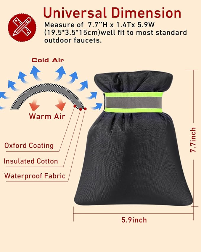 Outdoor Faucet Covers for Winter 3 Pack, Thickened Insulated Pipe Covers for Outside, Yard Maintenance Must Haves Reusable Waterproof Pipe Insulation Foam Tube, 7.7" H x 5.9" W, Black๏ผReflective