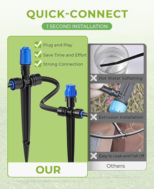 HIRALIY 210FT Drip Irrigation System, Quick Connector Garden Watering Automatic Sprinkler Kit for Lawn Raised Bed Greenhouse Misting System with 3 Kinds Dripper, Adjustable Nozzle