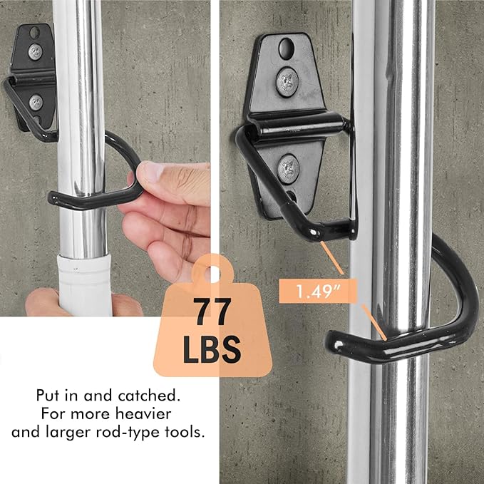 LIGHT DUST Broom Holder Wall Mount - 6 Pack Tool Hangers Garage Wall Hanging Organizer - Heavy Duty Metal Large S Hooks for Mop Shovel Rake Shed Garden Lawn Yard Handle Tools Organization (Black)