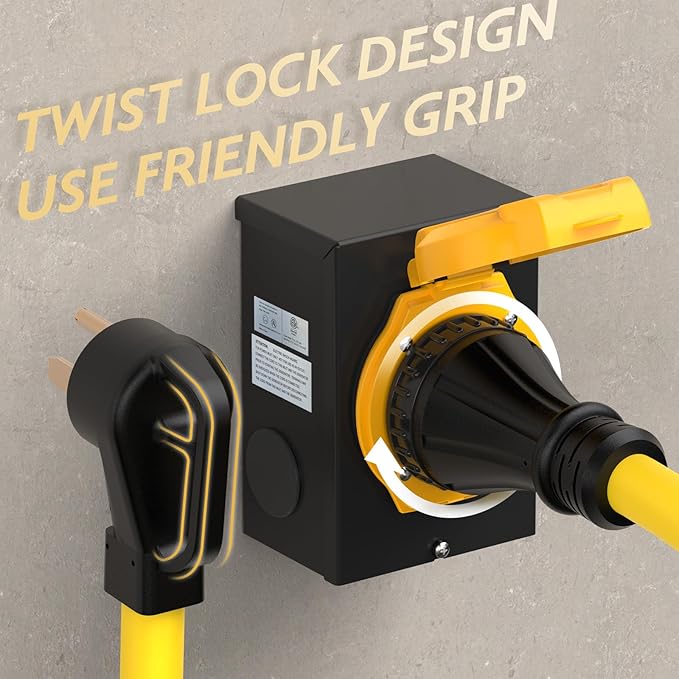TOOLIOM 50 Amp Generator Cord 50FT and 50 Amp Generator Inlet Box, NEMA 14-50P/SS2-50R Twist Lock, 125/250V 12500W 6/3+8/1 AWG SJTW Generator Power Cord, Pre-Drilled Generator Inlet Box, UL&ETL Listed