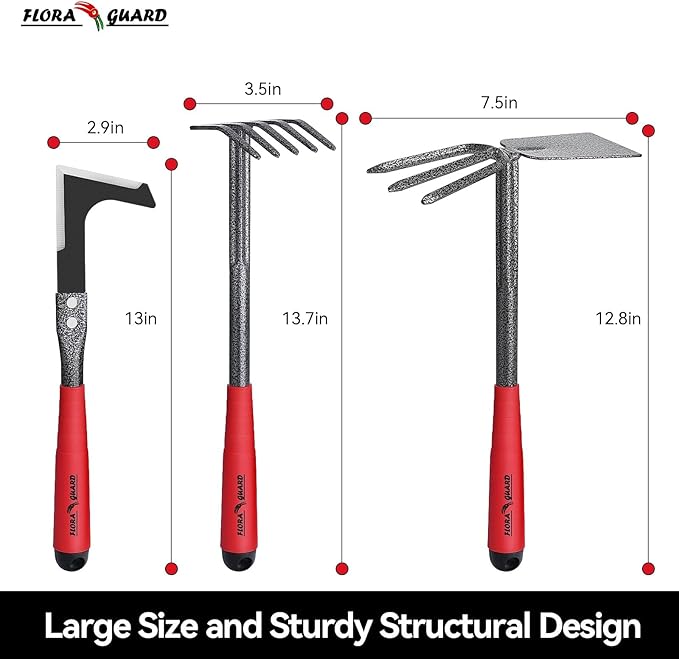 FLORA GUARD Garden Tool Set, 6 Piece Heavy Duty, Large Size Gardening Hand Tools, Sturdy & Durable, Classic Utility Gardening Gift for Seniors and Women