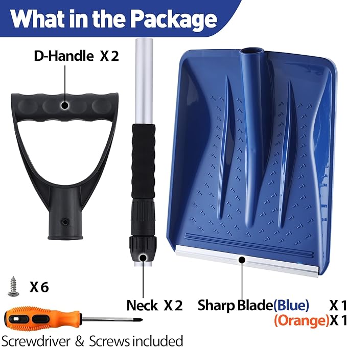 Kids Snow Shovel Snowman Maker Portable Snow Removal Winter Emergency Tools for Car Driveways Use with Extendable Handle Foam Grip Aluminum Wear Strip