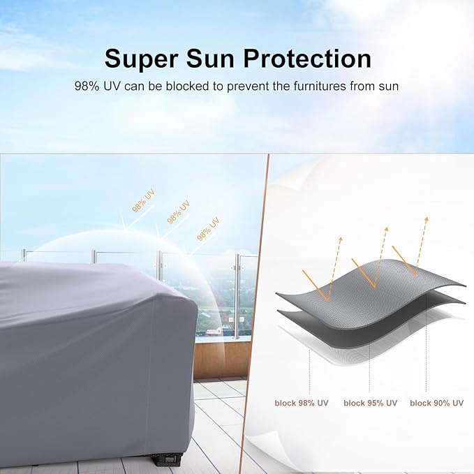 Mrrihand Heavy Duty Patio Furniture Covers, Outdoor Furniture Covers Waterproof Sectional Sofa Set, Patio Table and Chair Set Cover 102" L×74" W×28" H,Grey