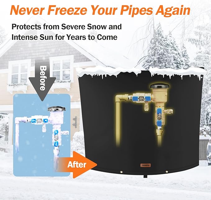 Backflow Preventer Pipe Insulation Cover (5°F) - Irrigation Sprinkler Valve Insulated Pouch - Water Well Pump Cover - Sturdy 5 Layers for Winter Freeze Protection, 36" W x 30" H, Black